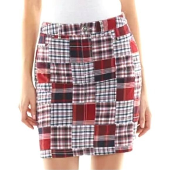 croft & barrow Pants - Croft & Barrow Classic Skort Womens US 14 Crab Bake Red Patchwork Stretch Preppy